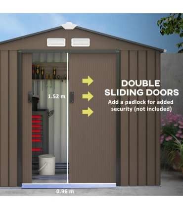 Garden Shed Storage Unit w/Locking Door Floor Foundation Vent Brown