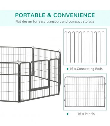 Heavy Duty Dog Pen with 2 Doors, 16 Panels Dog Playpen Puppy Pen, 60H cm