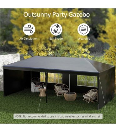 Camping Gazebo Black Polyethylene Plastic 5.83m x 2.95m x 2.55m Durable Canopy