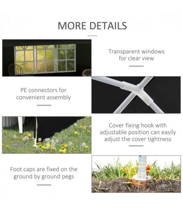 Camping Gazebo Black Polyethylene Plastic 5.83m x 2.95m x 2.55m Durable Canopy