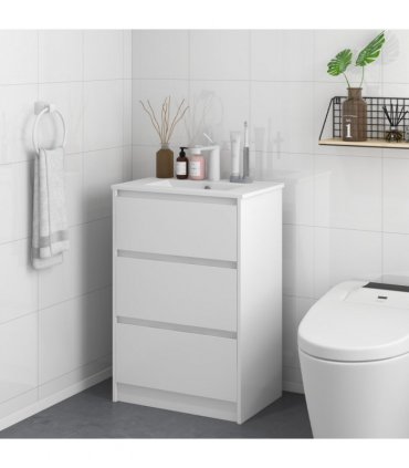 600mm Bathroom Vanity Unit w/ 1 Tap Hole Basin Drawers Gloss White