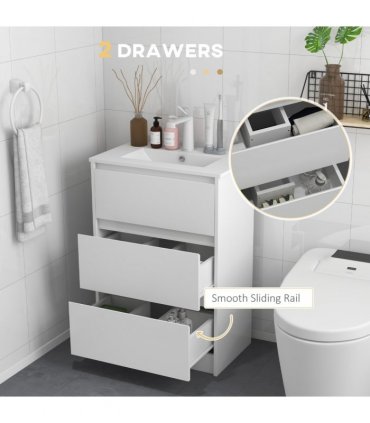 600mm Bathroom Vanity Unit w/ 1 Tap Hole Basin Drawers Gloss White