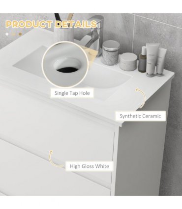 600mm Bathroom Vanity Unit w/ 1 Tap Hole Basin Drawers Gloss White