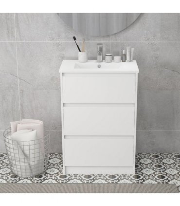 600mm Bathroom Vanity Unit w/ 1 Tap Hole Basin Drawers Gloss White