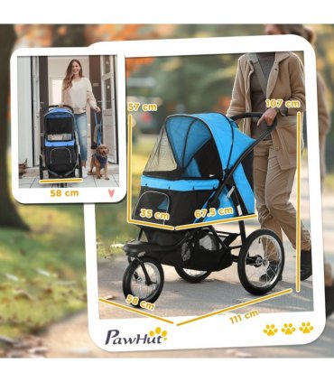 Pet Stroller - 3 Wheel, Medium Small Dogs, Foldable Cat Pram - Blue