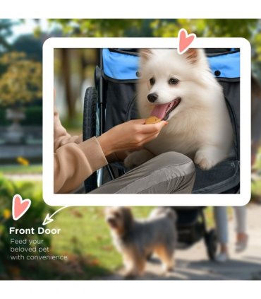 Pet Stroller - 3 Wheel, Medium Small Dogs, Foldable Cat Pram - Blue