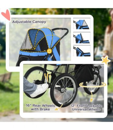 Pet Stroller - 3 Wheel, Medium Small Dogs, Foldable Cat Pram - Blue