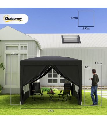 3mx3m Pop Up Gazebo Party Tent Canopy Marquee with Storage Bag Black