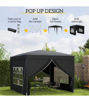 3mx3m Pop Up Gazebo Party Tent Canopy Marquee with Storage Bag Black