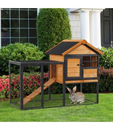 Rabbit Hutch Wood-metal Light Yellow 122L x63W x92H cm Outdoor Pet House
