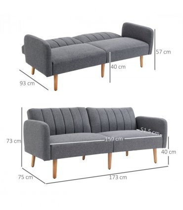 Two Seater Sofa Bed w/ Adjustable Backrest for Living Room, Guest Room