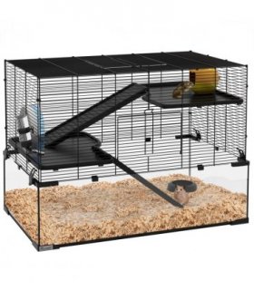 3 Tiers Hamster Cage w/ Deep Glass Bottom, Dish, Hut, 78.5 x 48.5 x 57cm