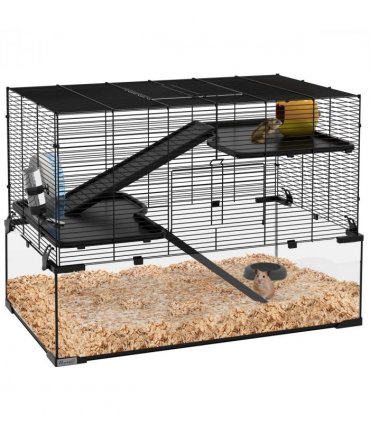 3 Tiers Hamster Cage w/ Deep Glass Bottom, Dish, Hut, 78.5 x 48.5 x 57cm