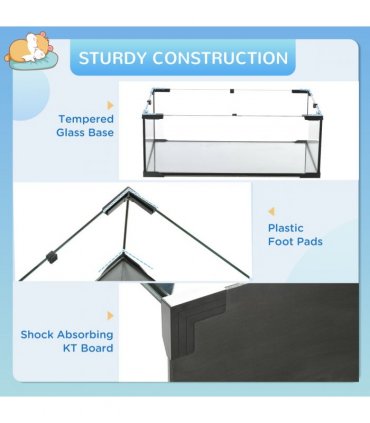 3 Tiers Hamster Cage w/ Deep Glass Bottom, Dish, Hut, 78.5 x 48.5 x 57cm