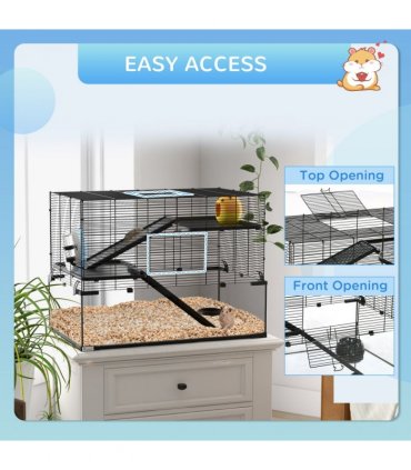 3 Tiers Hamster Cage w/ Deep Glass Bottom, Dish, Hut, 78.5 x 48.5 x 57cm