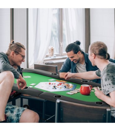 Foldable Poker Table Casino Top 8 Players Game Trays Drink Holder