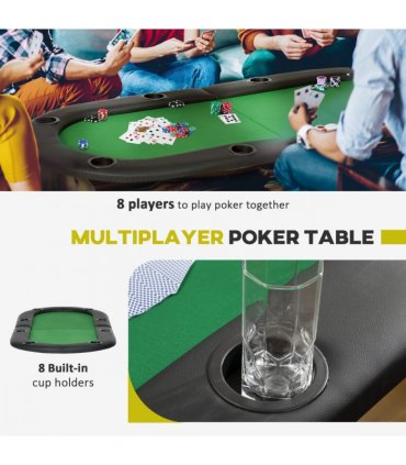 Foldable Poker Table Casino Top 8 Players Game Trays Drink Holder