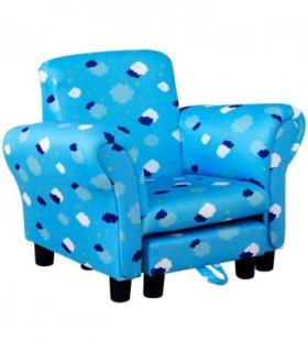 Cute Cloud Star Child Armchair Seat Wood Frame w/ Footrest Padding Blue