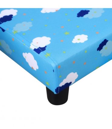 Cute Cloud Star Child Armchair Seat Wood Frame w/ Footrest Padding Blue