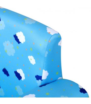 Cute Cloud Star Child Armchair Seat Wood Frame w/ Footrest Padding Blue