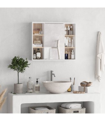 Wall Mounted Bathroom Storage Cabinet w/ Mirrored Door, Adjustable Shelf