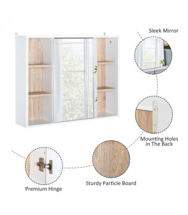 Wall Mounted Bathroom Storage Cabinet w/ Mirrored Door, Adjustable Shelf