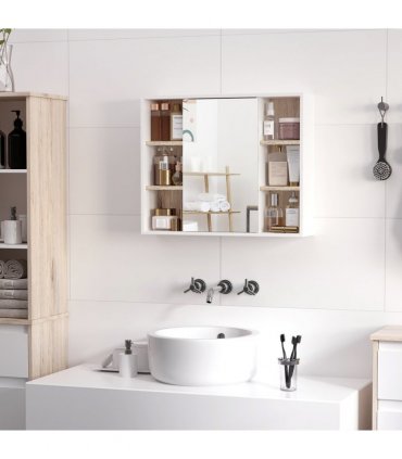 Wall Mounted Bathroom Storage Cabinet w/ Mirrored Door, Adjustable Shelf