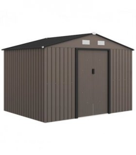 Outdoor Storage Garden Shed Galvanised Metal Brown 277cm x 195cm x 192cm Steel