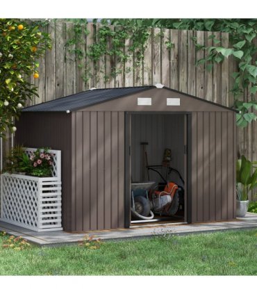 Outdoor Storage Garden Shed Galvanised Metal Brown 277cm x 195cm x 192cm Steel