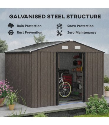 Outdoor Storage Garden Shed Galvanised Metal Brown 277cm x 195cm x 192cm Steel