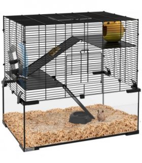 3 Tiers Hamster Cage w/ Deep Glass Bottom, Dish, Hut, 60 x 40 x 57cm