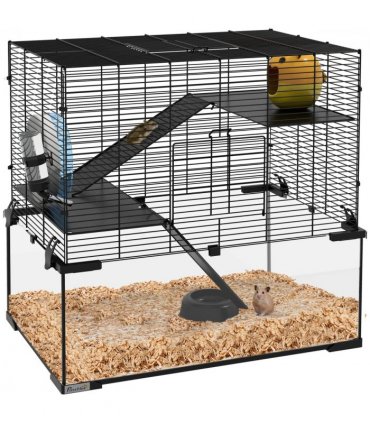 3 Tiers Hamster Cage w/ Deep Glass Bottom, Dish, Hut, 60 x 40 x 57cm
