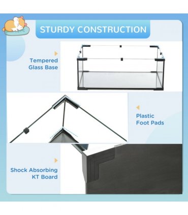 3 Tiers Hamster Cage w/ Deep Glass Bottom, Dish, Hut, 60 x 40 x 57cm