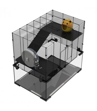 3 Tiers Hamster Cage w/ Deep Glass Bottom, Dish, Hut, 60 x 40 x 57cm