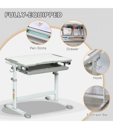 Kids Desk and Chair Set Adjustable Tiltable w/ Drawer, Pen Slot, Hook