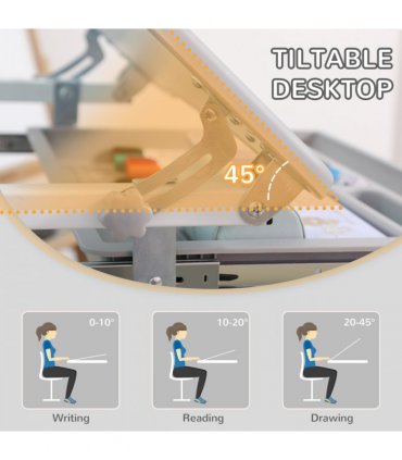 Kids Desk and Chair Set Adjustable Tiltable w/ Drawer, Pen Slot, Hook
