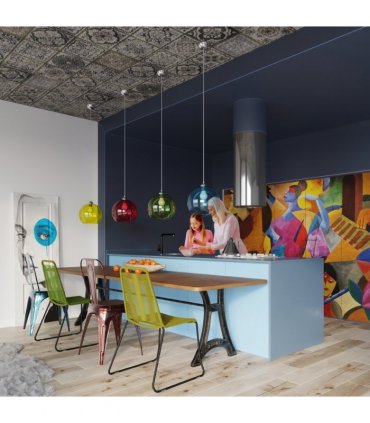 Pendant lamp steel, glass Ball minimalistic Design E27