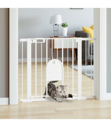 75-103 cm Pet Safety Gate Pressure Fit Stair w/ Small Door Double Locking