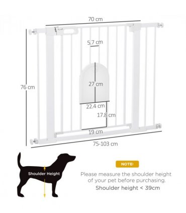 75-103 cm Pet Safety Gate Pressure Fit Stair w/ Small Door Double Locking