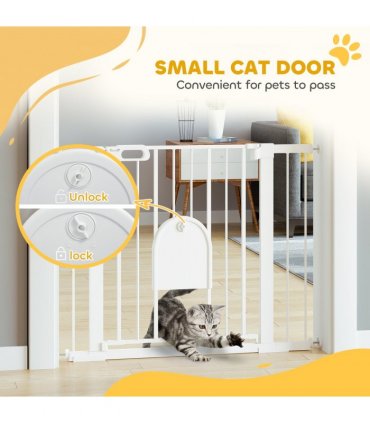 75-103 cm Pet Safety Gate Pressure Fit Stair w/ Small Door Double Locking