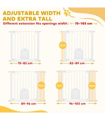 75-103 cm Pet Safety Gate Pressure Fit Stair w/ Small Door Double Locking