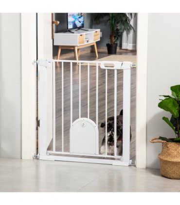 75-103 cm Pet Safety Gate Pressure Fit Stair w/ Small Door Double Locking