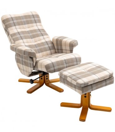 Recliner Chair and Footstool Linen-touch Fabric Wooden Base Multicolour