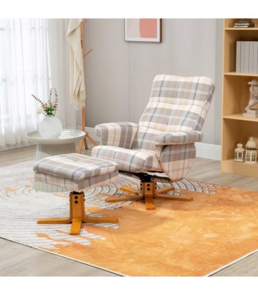 Recliner Chair and Footstool Linen-touch Fabric Wooden Base Multicolour