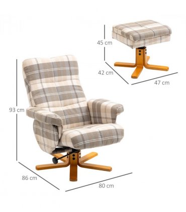 Recliner Chair and Footstool Linen-touch Fabric Wooden Base Multicolour