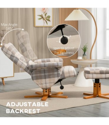 Recliner Chair and Footstool Linen-touch Fabric Wooden Base Multicolour