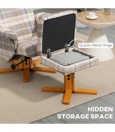 Recliner Chair and Footstool Linen-touch Fabric Wooden Base Multicolour