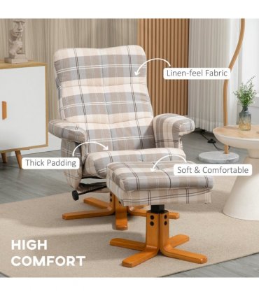 Recliner Chair and Footstool Linen-touch Fabric Wooden Base Multicolour