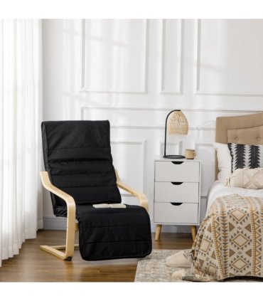 Lounge Chair Recliner Adjustable Footrest Home Black Wooden Frame Padded Seat