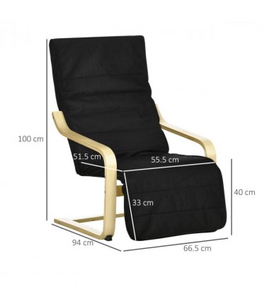 Lounge Chair Recliner Adjustable Footrest Home Black Wooden Frame Padded Seat